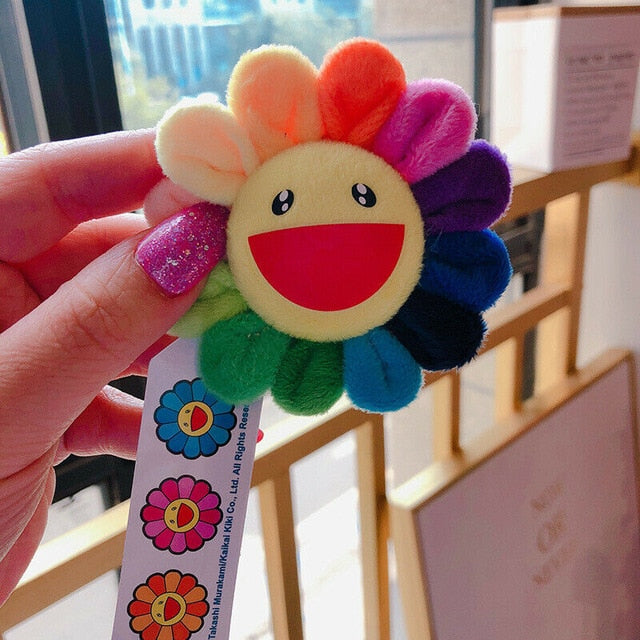 Takashi Murakami Happy Flower Plush Strap Badge Purses Keychain Rainbow Bag  Flowers Brooch Fashion Rainbow Flower Enamel Pins Smiling Sunflower
